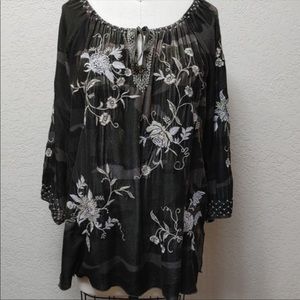 Johnny Was Velvet Camo Embroidered Tunic